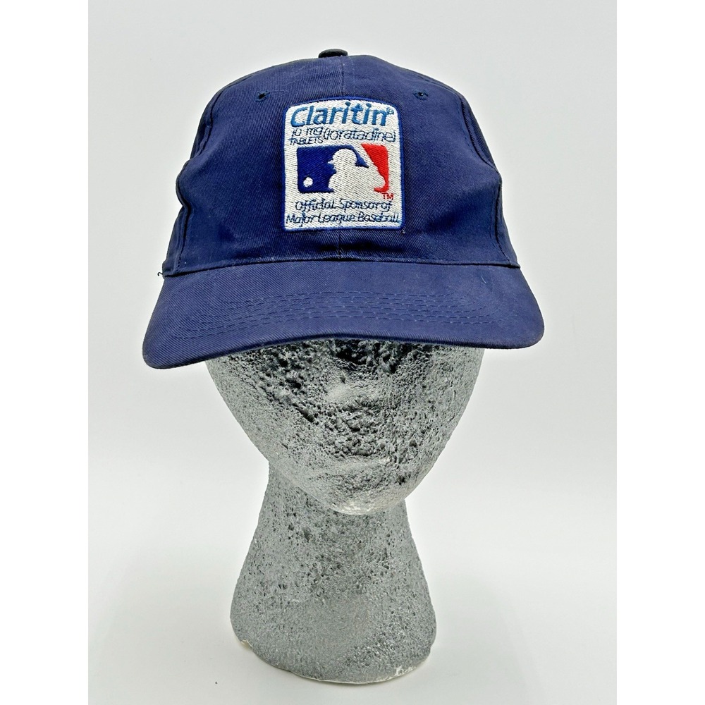 Vtg Claritin Major League Baseball Hat MLB Logo Strap Back Adjustable Dad Cap